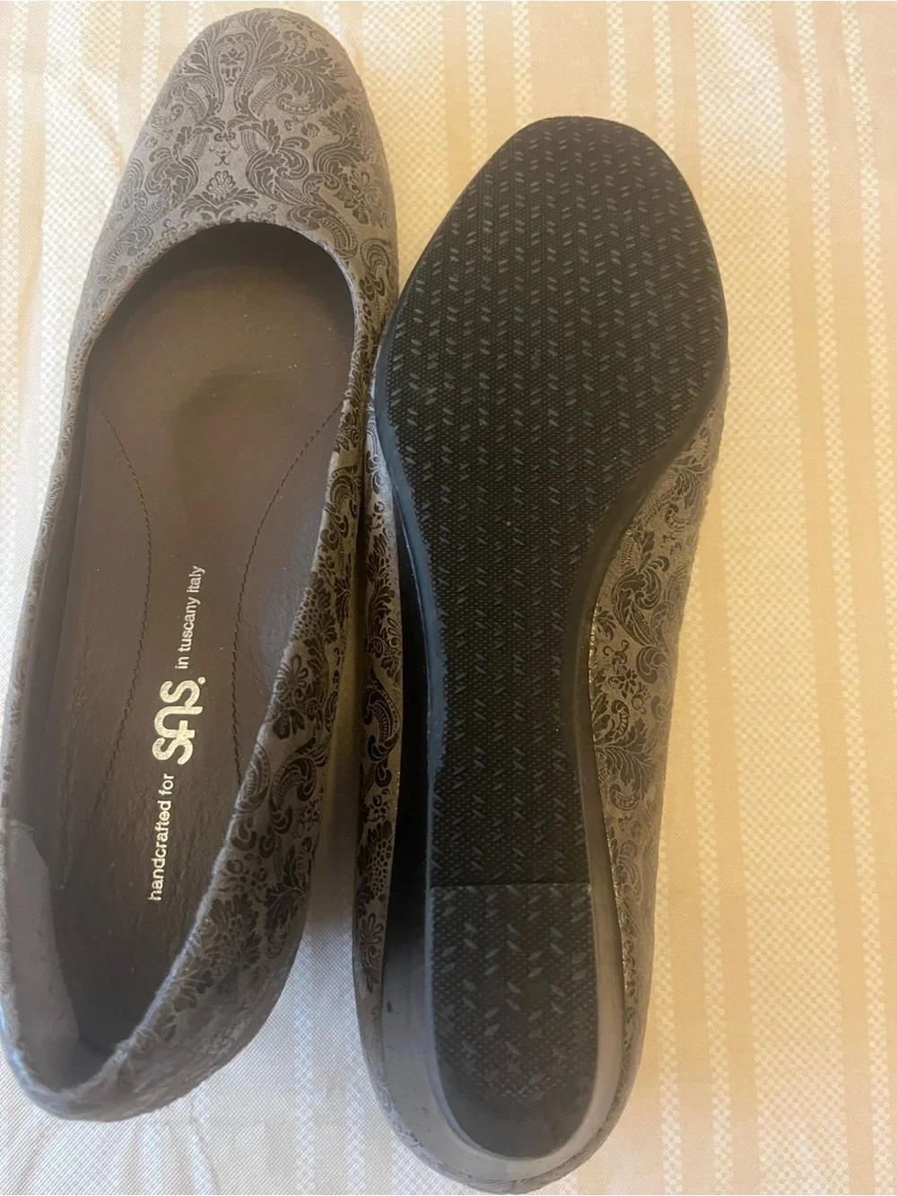 SAS Gray Patterned Wedge Flats